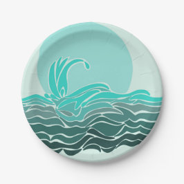 美しい海波と夕日 ペーパープレート