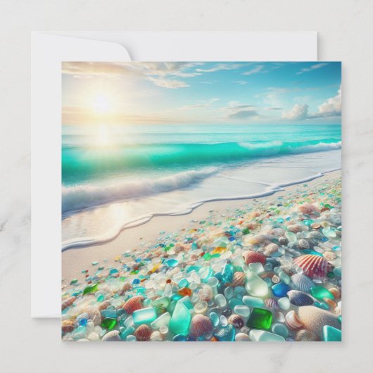 美しい海波と海のガラス結婚ズ セーブザデート (裏面)