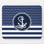 美しい海洋スタイル、いかり、青と白 マウスパッド (正面)