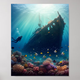 美しい海礁と難破船 ポスター