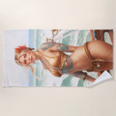 美しい海賊タトゥーガールビーチタオル ビーチタオル (正面)