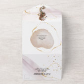 美しい海馬とクラゲのウェディング招待状 ゴールドとピンクの輝き オールインワン招待状 (外側)