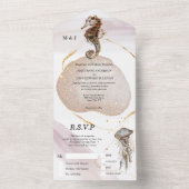 美しい海馬とクラゲのウェディング招待状 ゴールドとピンクの輝き オールインワン招待状 (内側)