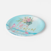 美しい海 フラミンゴ 花の宝石 ピンク ペーパープレート (アングル)