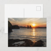 美しい海:夕日の海の岩の景色 ポストカード (正面/裏面)