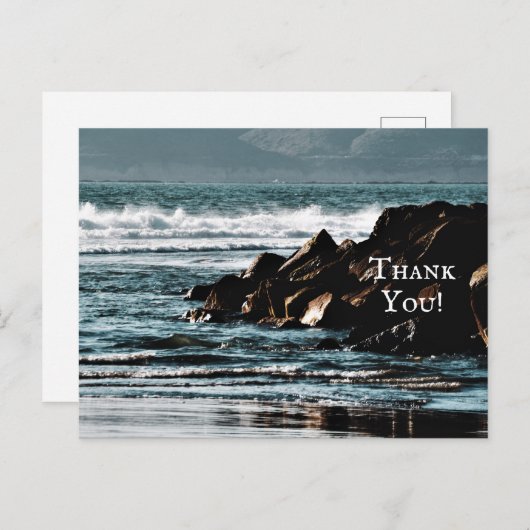美しい海、波と岩のビーチありがとう ポストカード (正面/裏面)
