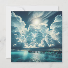 美しい海、波止場、ふわふわした雲