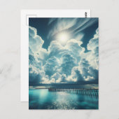 美しい海、波止場、ふわふわした雲 ポストカード (正面/裏面)