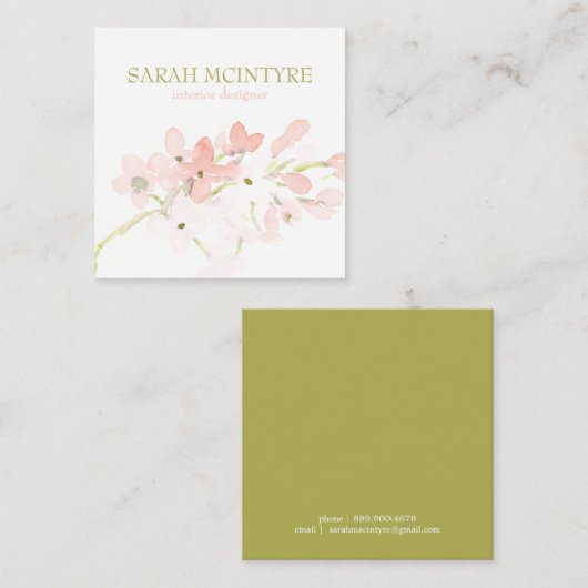 美しい淡い水彩のピンクの花 コーリングカード (正面/裏面)