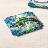 美しい淡水魚と青い湖 ペーパーコースター (アングル)