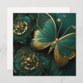 美しい深いグリーン&金ゴールドバタフライ (正面/裏面)