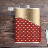 美しい深い赤いフローラルパターンと金ゴールドリボン フラスク