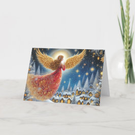 美しい深紅と金の天使のクリスマス シーズンカード
