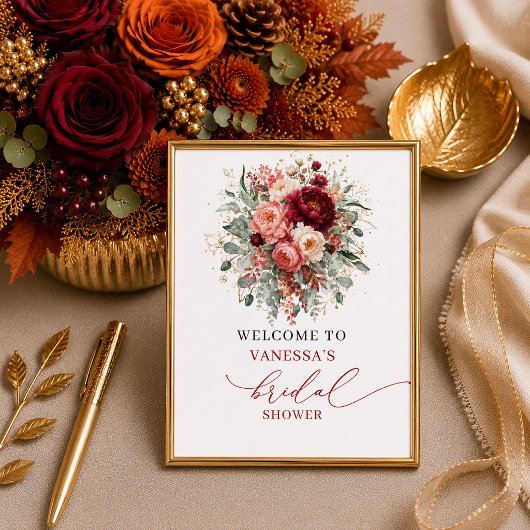 美しい深紅の花の秋の結婚式前パーティー 8x10 s ポスター