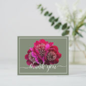 美しい深紅牡丹の色背景ありがとう ポストカード (スタンド正面)