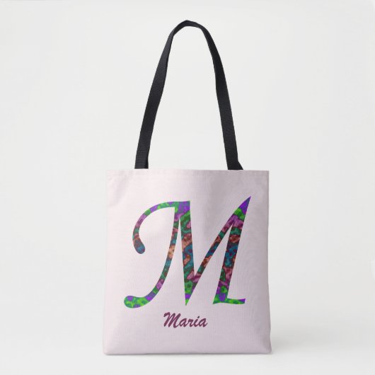 美しい渦巻きカラーレターMモノグラムイニシャル トートバッグ (正面)