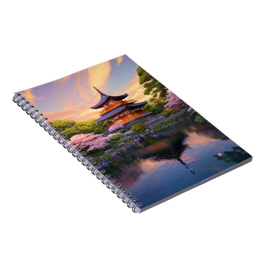 美しい湖の土手にある寺院 ノートブック (右側)