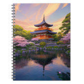 美しい湖の土手にある寺院 ノートブック (正面)