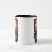 美しい湖の夕焼けの鹿の反射 マグカップ (中央)