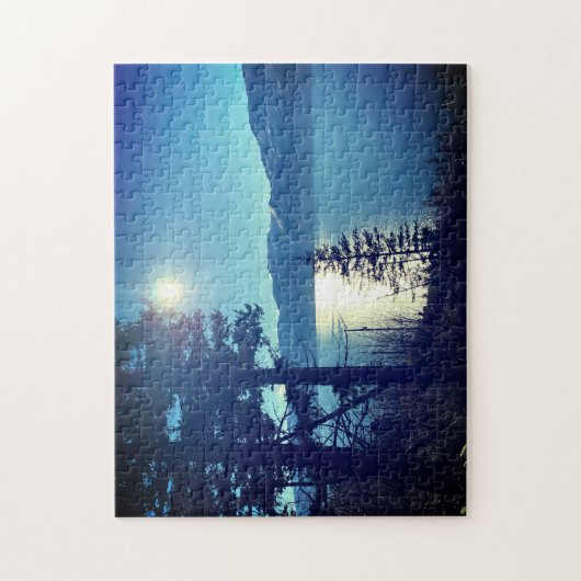 美しい湖の水の木の太陽の風景 ジグソーパズル (縦)