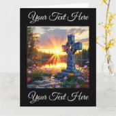 美しい湖畔の十字架像 カード (黄色い花)