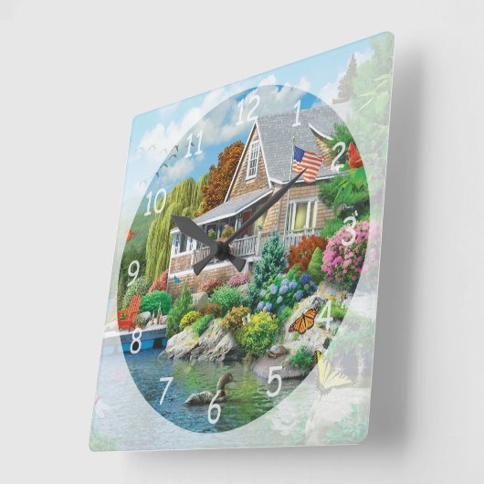 美しい湖畔の思い出 スクエア壁時計 (傾斜)