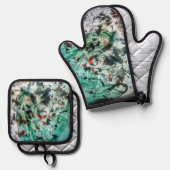 美しい滑らかな青の抽象芸術 鍋つかみ&鍋敷きセット (正面/裏面)