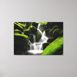 美しい滝の苔の岩自然写真 キャンバスプリント