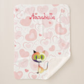 美しい漫画の猫とかわいいエレガントハート シェルパブランケット (正面)