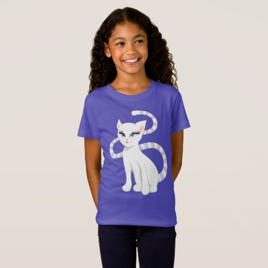 美しい漫画の白猫 Tシャツ (正面フル)