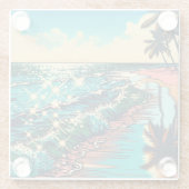 美しい漫画ポップ・アートのアートスタイルビーチシーン ガラスコースター (裏面)