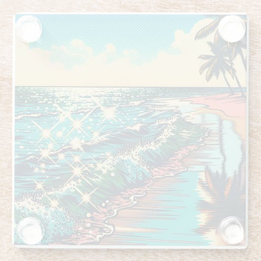 美しい漫画ポップ・アートのアートスタイルビーチシーン ガラスコースター (裏面)