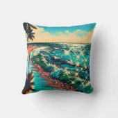 美しい漫画ポップ・アートのアートスタイルビーチシーン クッション (裏面)