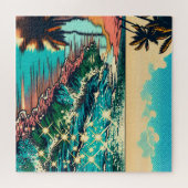 美しい漫画ポップ・アートのアートスタイルビーチシーン ジグソーパズル (横)