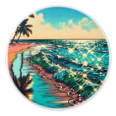 美しい漫画ポップ・アートのアートスタイルビーチシーン セラミックノブ (正面)