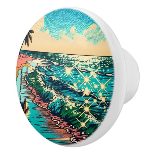 美しい漫画ポップ・アートのアートスタイルビーチシーン セラミックノブ (右)