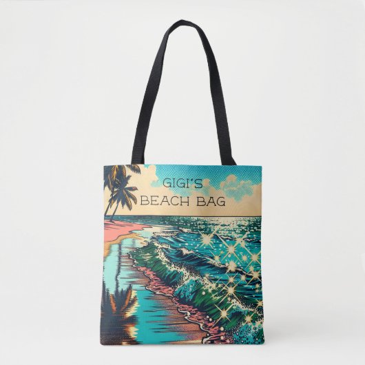 美しい漫画ポップ・アートのアートスタイルビーチシーン トートバッグ (正面)