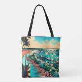 美しい漫画ポップ・アートのアートスタイルビーチシーン トートバッグ (裏面)