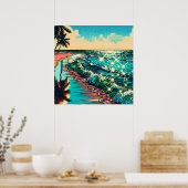 美しい漫画ポップ・アートのアートスタイルビーチシーン ポスター (キッチン)