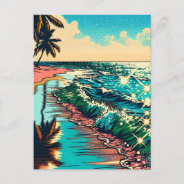 美しい漫画ポップ・アートのアートスタイルビーチシーン ポストカード