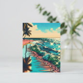 美しい漫画ポップ・アートのアートスタイルビーチシーン ポストカード (スタンド正面)