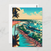 美しい漫画ポップ・アートのアートスタイルビーチシーン ポストカード (正面/裏面)