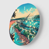 美しい漫画ポップ・アートのアートスタイルビーチシーン ラージ壁時計 (傾斜)