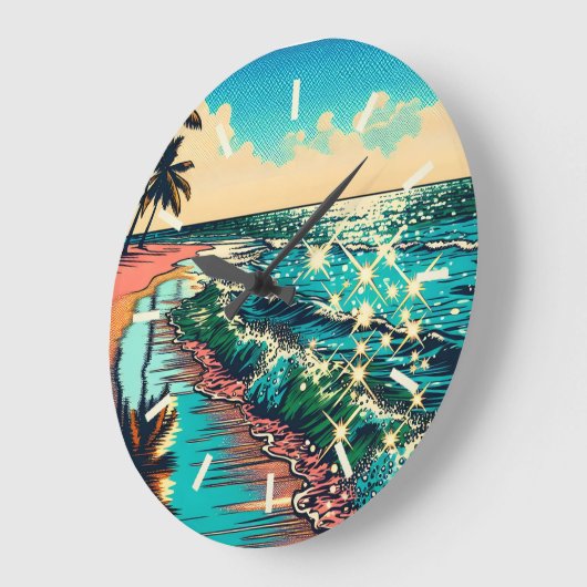 美しい漫画ポップ・アートのアートスタイルビーチシーン ラージ壁時計 (傾斜)
