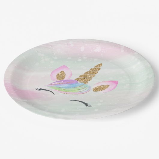 美しい漫画ユニコーンと虹 ペーパープレート (アングル)