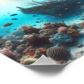 美しい潜水夫が難破船を観察する ポスター (角)