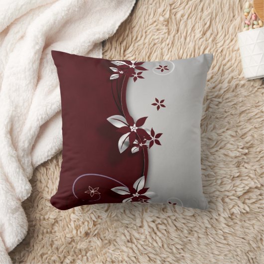 美しい濃い赤と銀の灰色の効果の花 クッション (ブランケット)