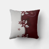 美しい濃い赤と銀の灰色の効果の花 クッション (裏面)