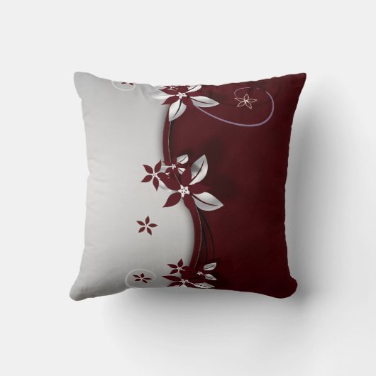 美しい濃い赤と銀の灰色の効果の花 クッション (裏面)