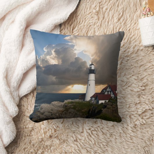 美しい灯台と日没の枕 クッション (ブランケット)